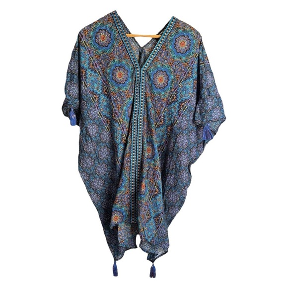 MiracleSuit Danube Bleu Tassel Tunic Caftan Cover Up Women’s Small Blue Mosaic - Picture 3 of 13